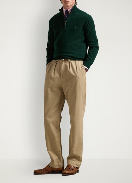 Ralph Lauren Fijngebreide pullover van wol met halve rits - voorkant 2 moss agate / donkergroen
