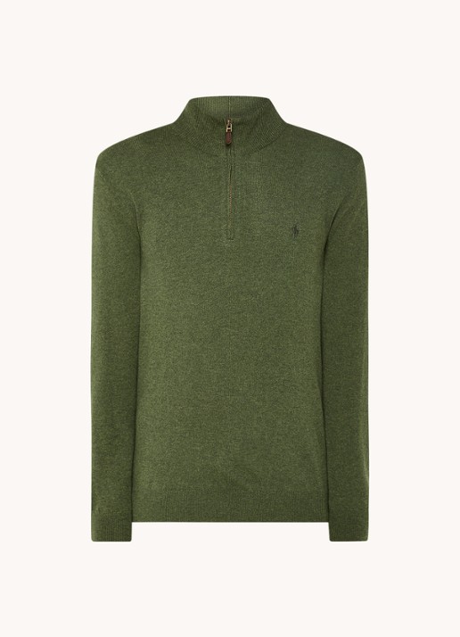 Ralph Lauren Fijngebreide pullover van wol met halve rits - voorkant 4 bronsgroen