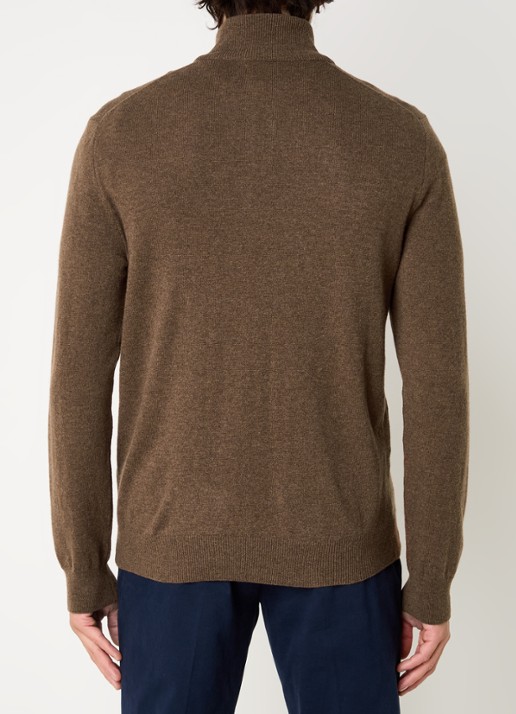 Ralph Lauren Fijngebreide pullover van wol met halve rits - achterkant hazelnootbruin