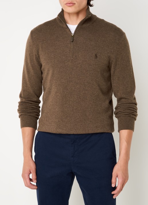 Ralph Lauren Fijngebreide pullover van wol met halve rits - detail 4 hazelnootbruin