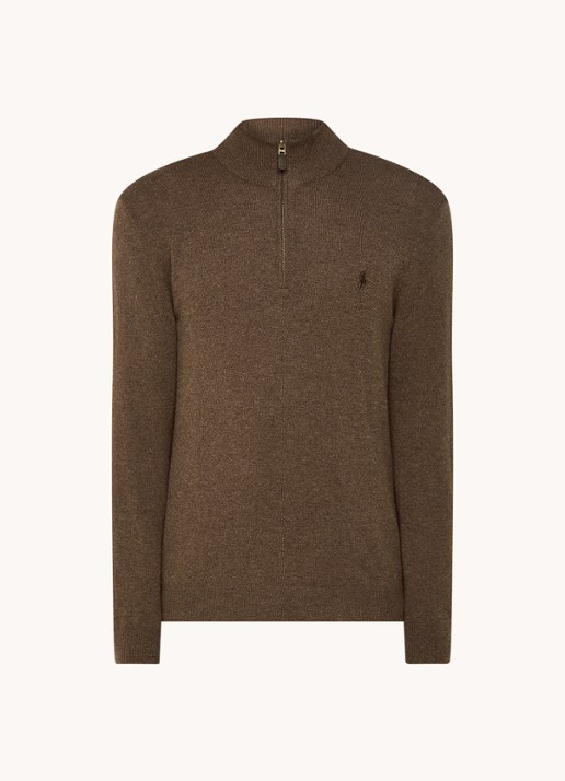 Ralph Lauren Fijngebreide pullover van wol met halve rits - voorkant 2 hazelnootbruin