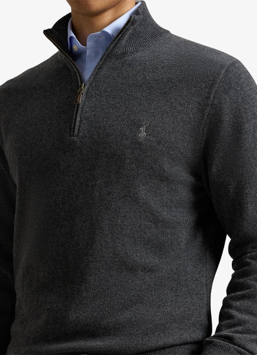 Ralph Lauren Fijngebreide pullover van wol met halve rits - detail 4 dark charcoal heather / donkergrijs
