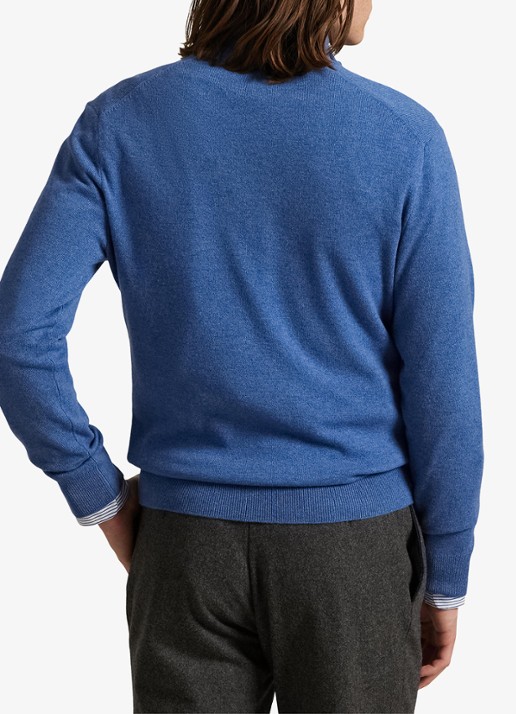 Ralph Lauren Fijngebreide pullover van wol met halve rits - achterkant 3 tide pool blue hthr / blauw