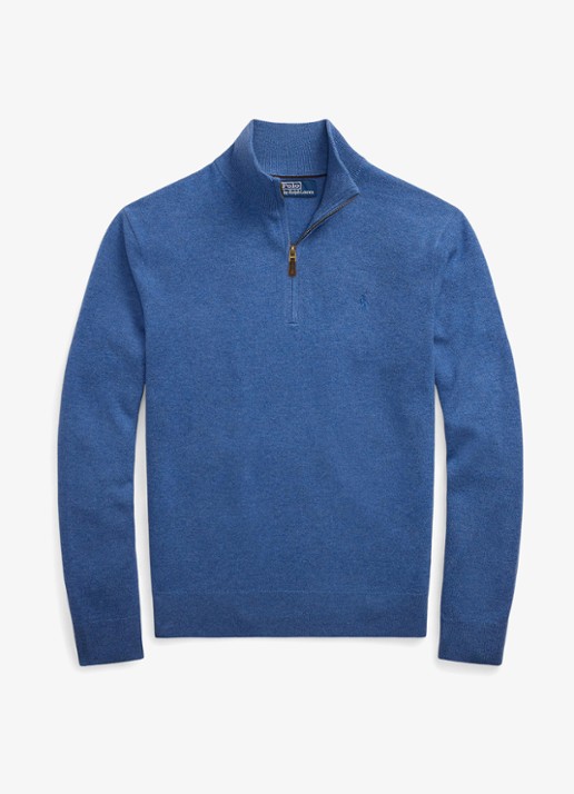 Ralph Lauren Fijngebreide pullover van wol met halve rits - voorkant 4 tide pool blue hthr / blauw