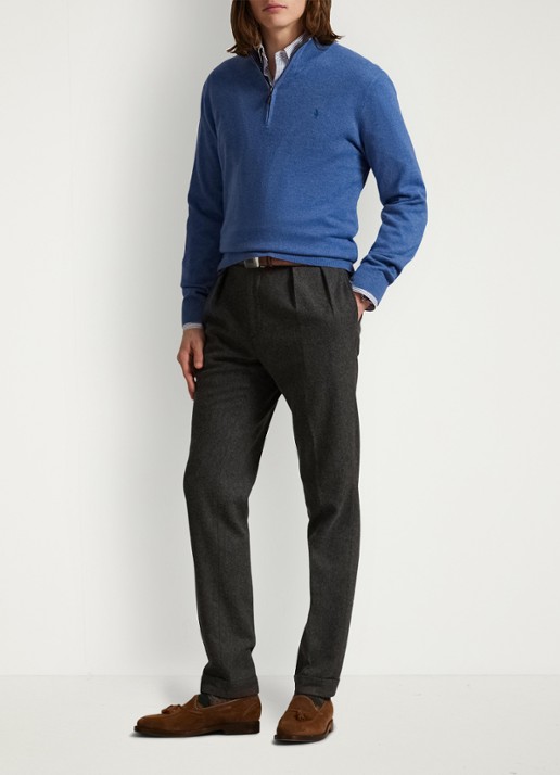 Ralph Lauren Fijngebreide pullover van wol met halve rits - voorkant 5 tide pool blue hthr / blauw