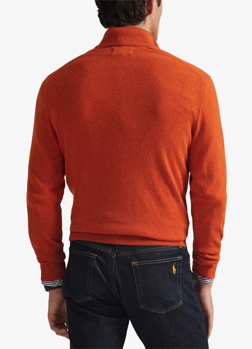 Ralph Lauren Fijngebreide pullover van wol met halve rits - achterkant 6 dark jaffa orange htr / oranje