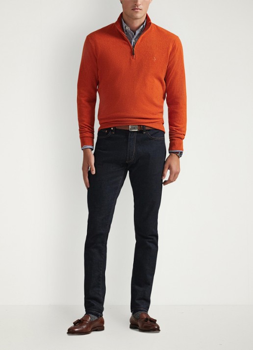 Ralph Lauren Fijngebreide pullover van wol met halve rits - voorkant 4 dark jaffa orange htr / oranje