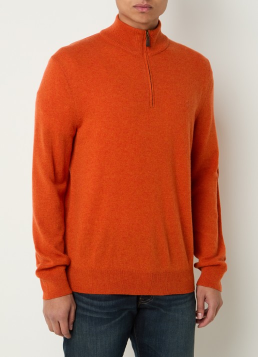 Ralph Lauren Fijngebreide pullover van wol met halve rits - detail 2 dark jaffa orange htr / oranje
