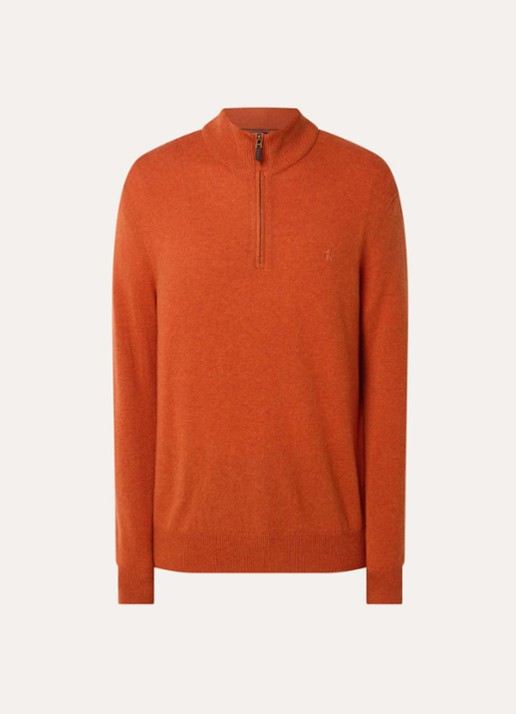 Ralph Lauren Fijngebreide pullover van wol met halve rits - voorkant 5 dark jaffa orange htr / oranje