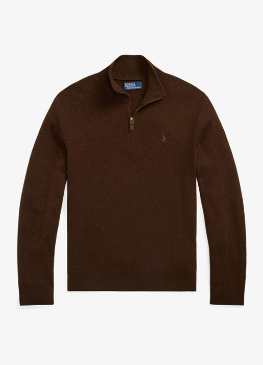 Ralph Lauren Fijngebreide pullover van wol met halve rits - voorkant 4 cacao brown heather / brown