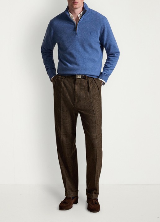 Ralph Lauren Fijngebreide pullover van wol met halve rits - detail 4 blue borage heather / blauw