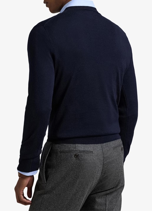 Ralph Lauren Fijngebreide pullover van wol met logo - achterkant donkerblauw