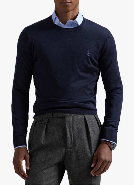 Ralph Lauren Fijngebreide pullover van wol met logo - detail 2 donkerblauw