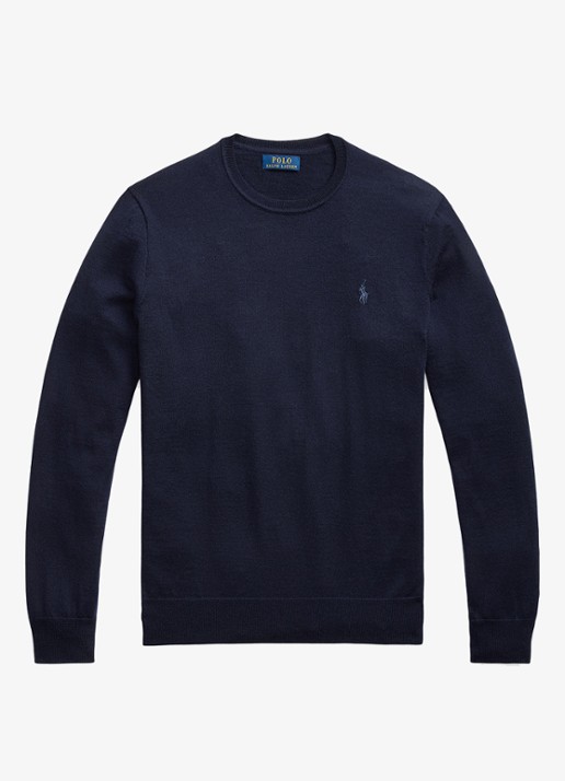 Ralph Lauren Fijngebreide pullover van wol met logo - voorkant 4 donkerblauw