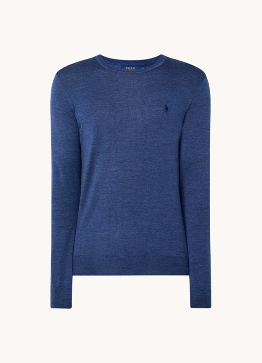 Ralph Lauren Fijngebreide pullover van wol met logo - voorkant 4 staalblauw