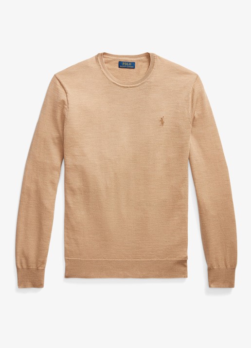 Ralph Lauren Fijngebreide pullover van wol met logo - voorkant 3 camel melange / camel