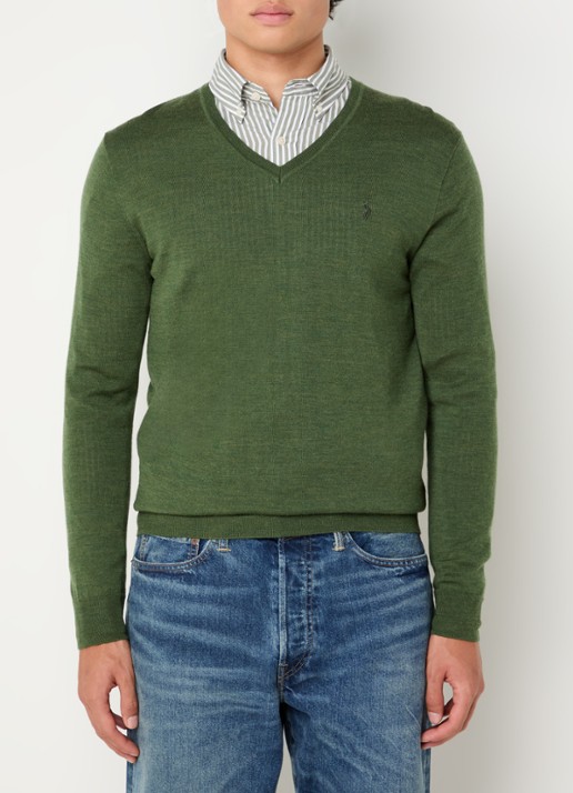 Ralph Lauren Fijngebreide pullover van wol met logoborduring - detail classic olive heather / groen