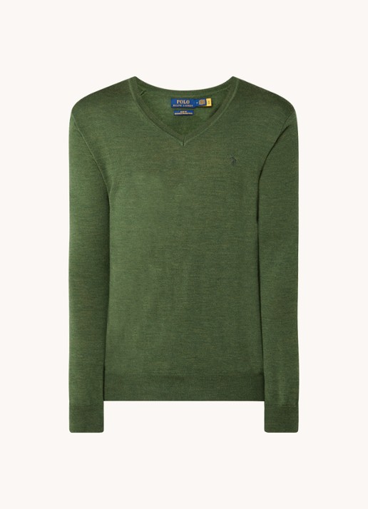 Ralph Lauren Fijngebreide pullover van wol met logoborduring - voorkant 4 classic olive heather / groen