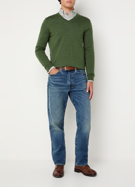 Ralph Lauren Fijngebreide pullover van wol met logoborduring - voorkant 5 classic olive heather / groen