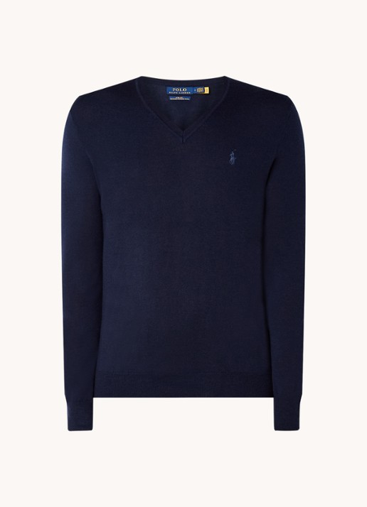 Ralph Lauren Fijngebreide pullover van wol met logoborduring - voorkant 4 blauw
