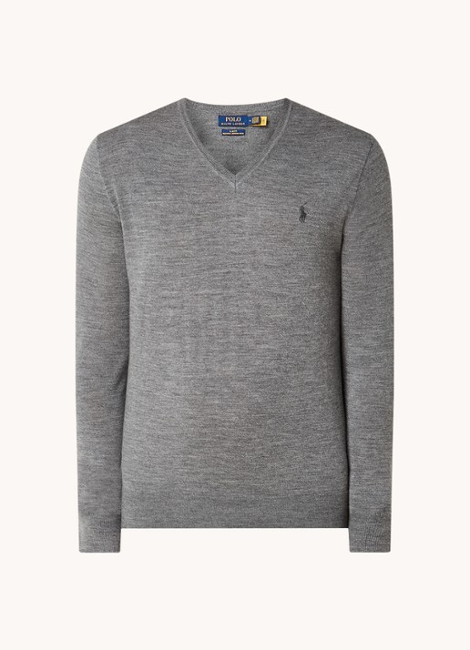 Ralph Lauren Fijngebreide pullover van wol met logoborduring - voorkant 4 grijs