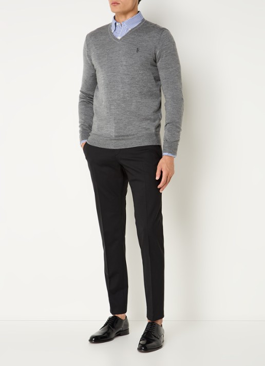 Ralph Lauren Fijngebreide pullover van wol met logoborduring - voorkant 5 grijs