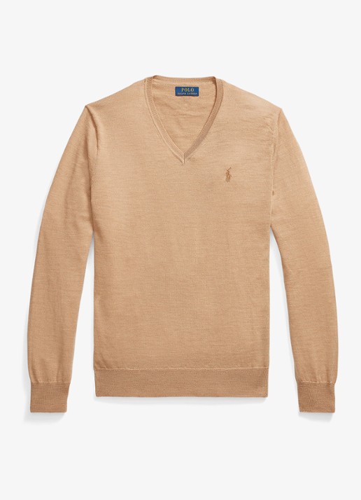Ralph Lauren Fijngebreide pullover van wol met logoborduring - voorkant camel melange / camel