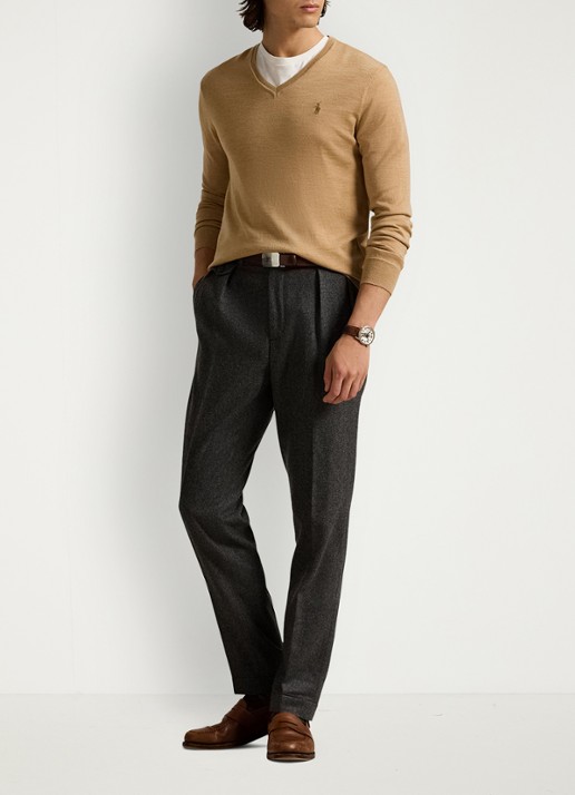 Ralph Lauren Fijngebreide pullover van wol met logoborduring - voorkant 2 camel melange / camel