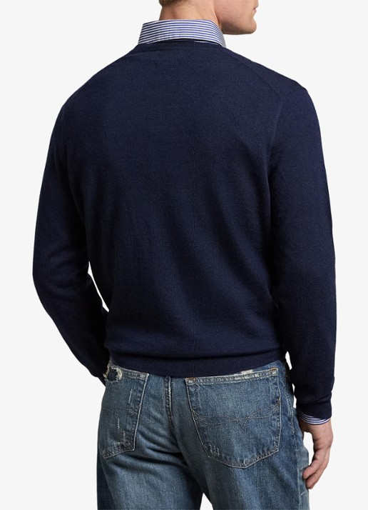Ralph Lauren Fijngebreide pullover van wol met V-hals - achterkant 5 blauw