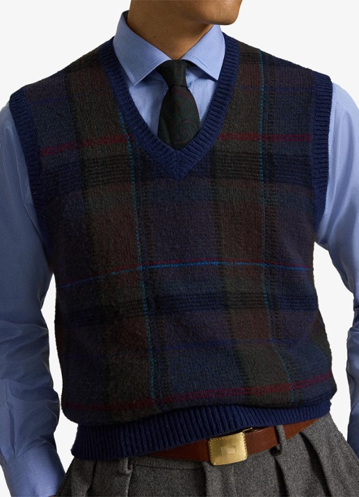 Ralph Lauren Fijngebreide spencer met ingebreid patroon - detail 2 donkerblauw