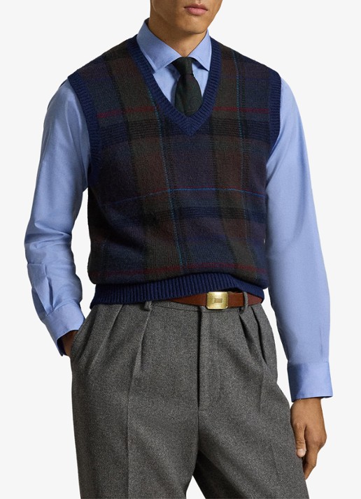Ralph Lauren Fijngebreide spencer met ingebreid patroon - voorkant 5 donkerblauw