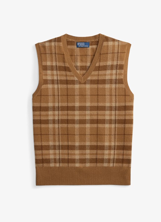 Ralph Lauren Fijngebreide spencer van kasjmier met ruitdessin - voorkant brown combo-256z