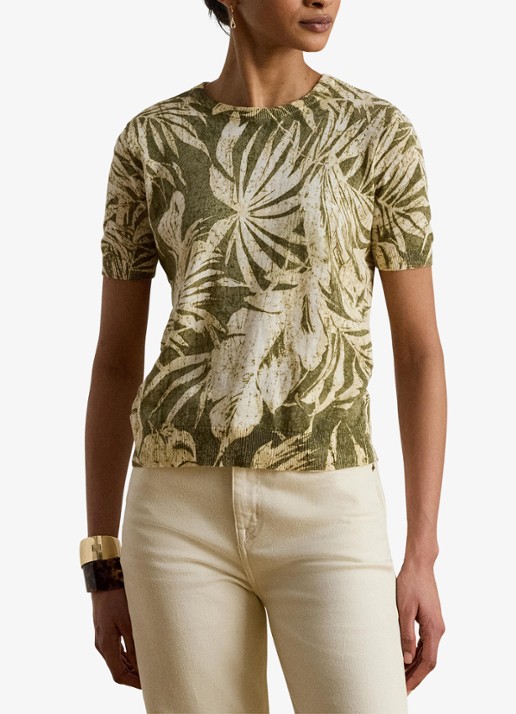 Ralph Lauren Fijngebreide top in linnenblend met bladprint