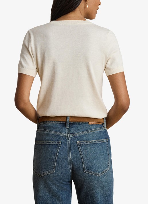 Ralph Lauren Fijngebreide top met logoborduring - achterkant 5 mascarpone crème / crème