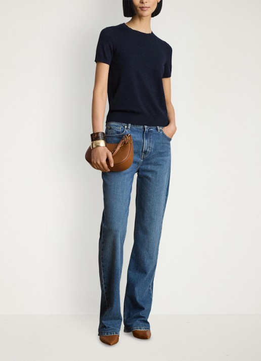 Ralph Lauren Fijngebreide top met logoborduring - voorkant 3 lauren navy / blauw