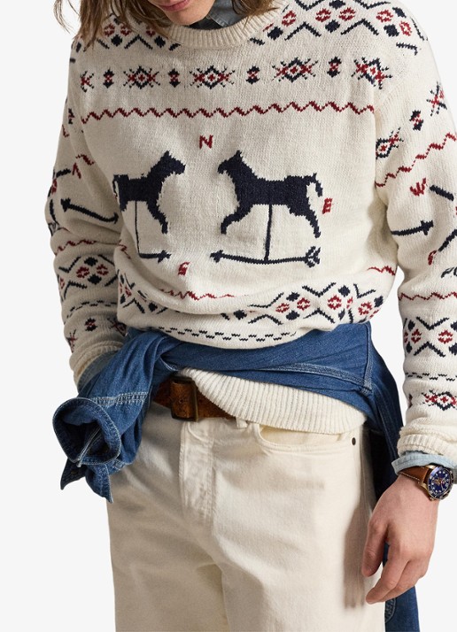 Ralph Lauren Fijngebreide trui in linnenblend met ingebreid patroon