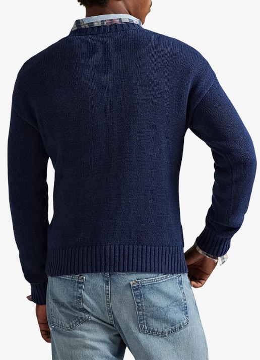Ralph Lauren Fijngebreide trui in linnenblend met logoprint - achterkant 3 dark cobalt combo-zyrz
