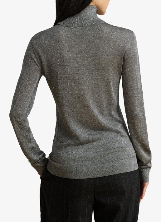 Ralph Lauren Fijngebreide trui met col en metallic finish - achterkant 5 black/silver metallic / zwart/zilver
