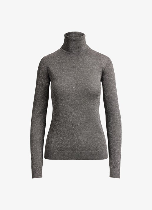 Ralph Lauren Fijngebreide trui met col en metallic finish - voorkant 3 black/silver metallic / zwart/zilver