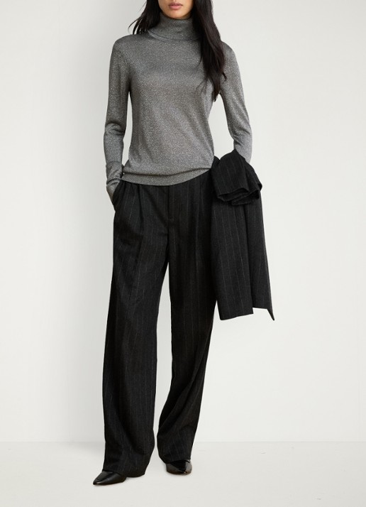 Ralph Lauren Fijngebreide trui met col en metallic finish - voorkant 4 black/silver metallic / zwart/zilver