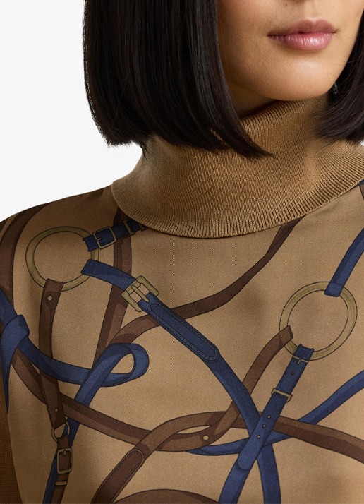 Ralph Lauren Fijngebreide trui met col en print - detail 2 camel multi / beige