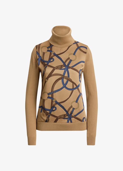 Ralph Lauren Fijngebreide trui met col en print - voorkant 4 camel multi / beige