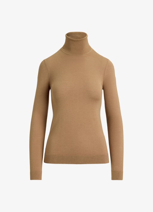 Ralph Lauren Fijngebreide trui met col - voorkant 3 lauren camel / beige