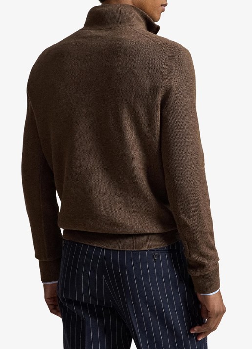 Ralph Lauren Fijngebreide trui met halve rits en logoborduring - achterkant 5 nutmeg brown / bruin