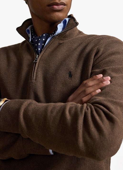 Ralph Lauren Fijngebreide trui met halve rits en logoborduring - detail 2 nutmeg brown / bruin