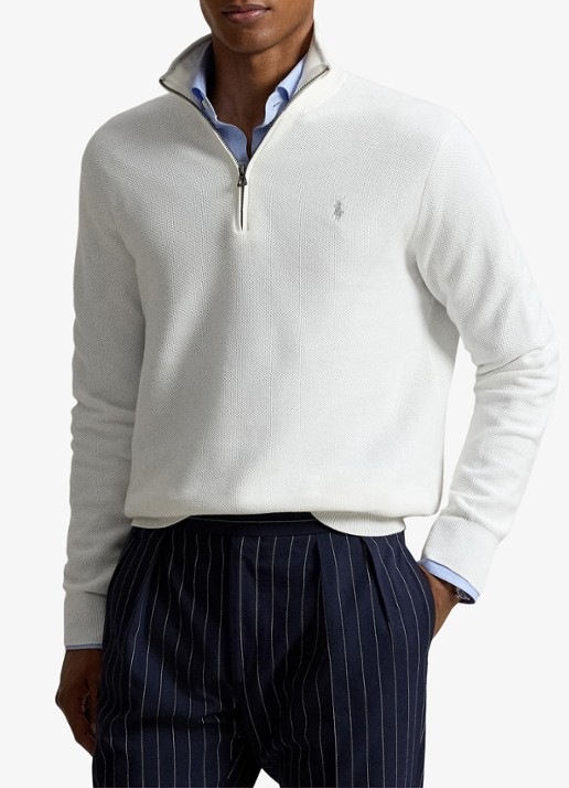 Ralph Lauren Fijngebreide trui met halve rits en logoborduring - voorkant 4 deckwash white / wit