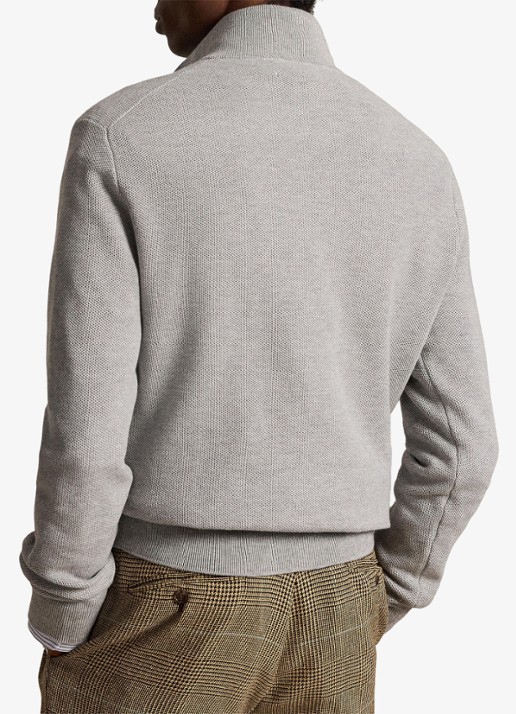 Ralph Lauren Fijngebreide trui met halve rits en logoborduring - achterkant 5 andover heather / grijs