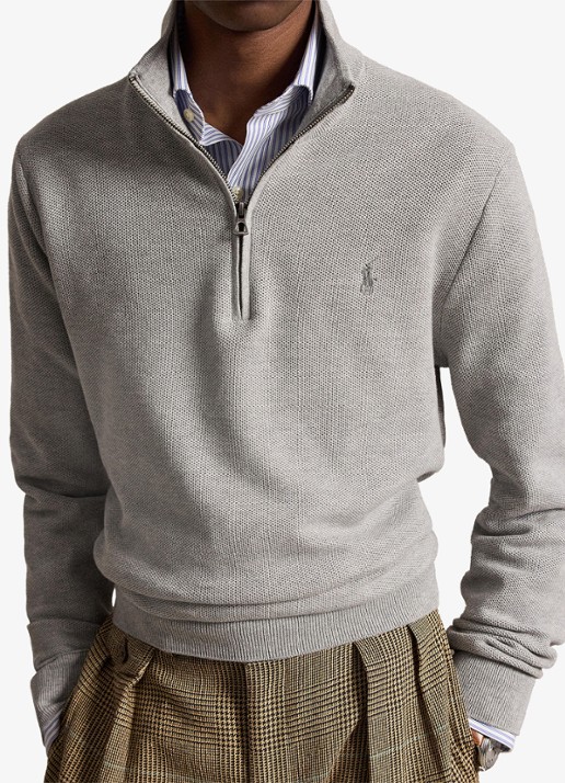Ralph Lauren Fijngebreide trui met halve rits en logoborduring - detail 2 andover heather / grijs