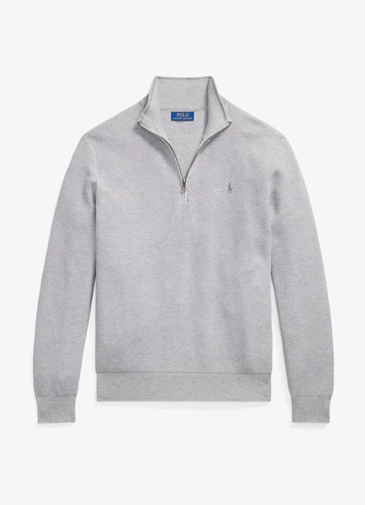Ralph Lauren Fijngebreide trui met halve rits en logoborduring - voorkant 3 andover heather / grijs