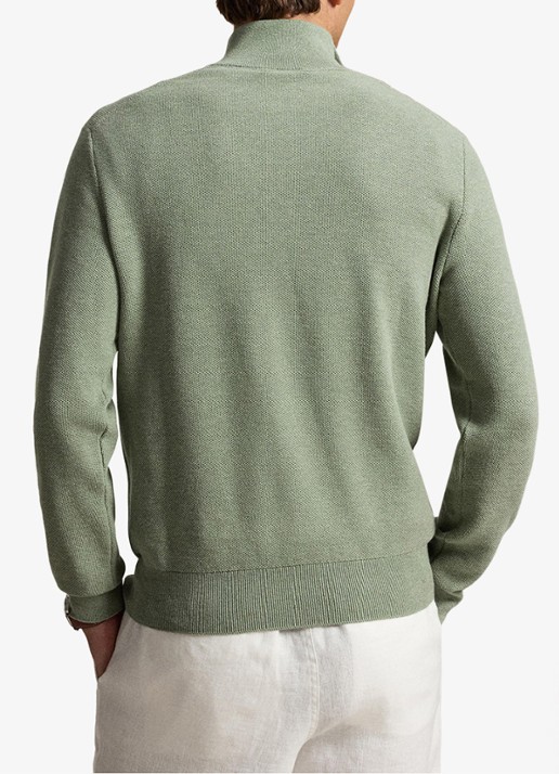Ralph Lauren Fijngebreide trui met halve rits en logoborduring - achterkant fern green heather / groen